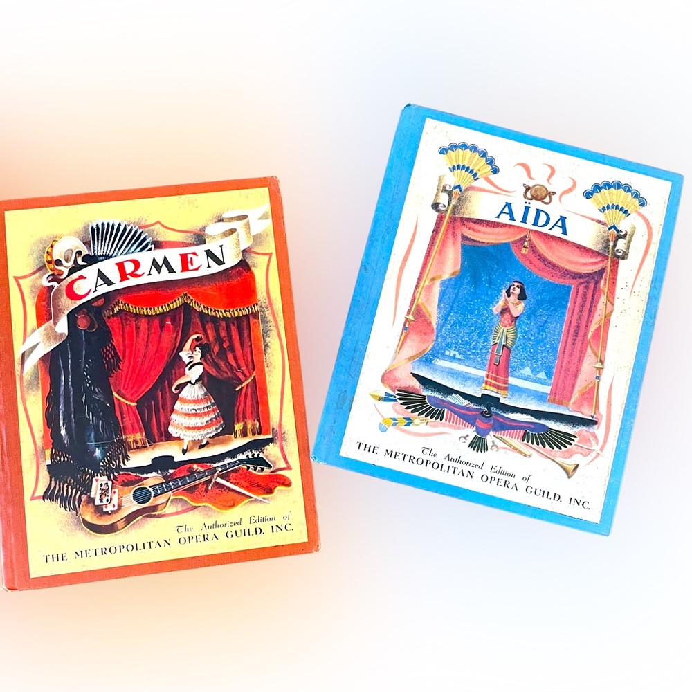 Pair of Vintage 1938 Metropolitan Opera Guild Books; Carmen and Aida.  Samples.